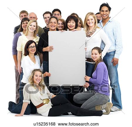 Group of people holding blank billboard View Large Photo Image Stock Photo - Group of people holding blank billboard. Fotosearch