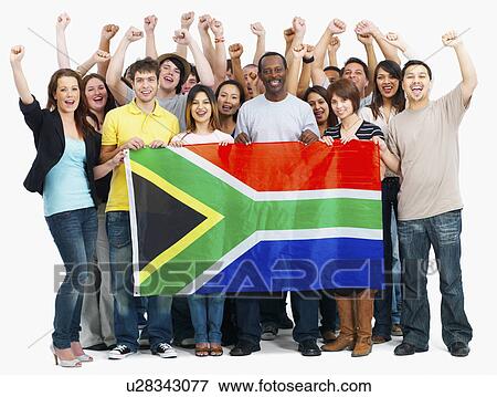 Stock Photo - Group of people holding flag. Fotosearch