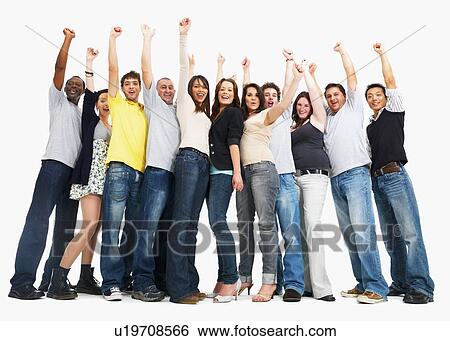 Group of people raising their arms View Large Photo Image Stock Photograph - Group of people raising their arms. Fotosearch
