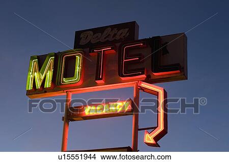 Illuminated motel sign View Large Photo Image Picture - Illuminated motel sign. Fotosearch