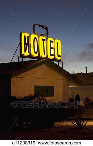 Stock Photo - Illuminated motel sign. Fotosearch