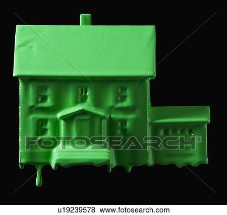 Stock Photo - Model home covered in green paint. Fotosearch