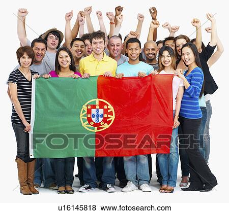 Stock Photo - People holding flag. Fotosearch