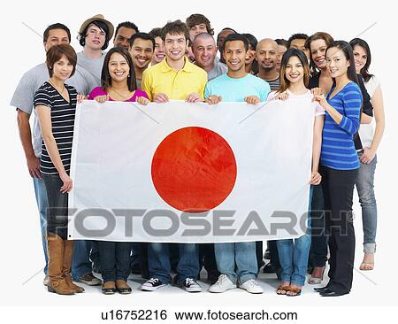 Stock Photograph - People holding flag. Fotosearch