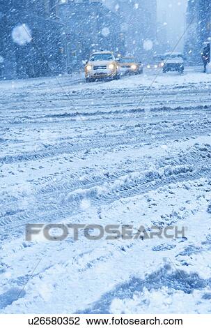 Stock Image - Snow covered street. Fotosearch