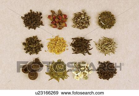 Stock Photo - 12 types of Chinese teas. Fotosearch