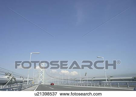 Stock Photo - Akashi Channel Bridge, copy space, Awaji city, Hyogo prefecture, Japan. Fotosearch