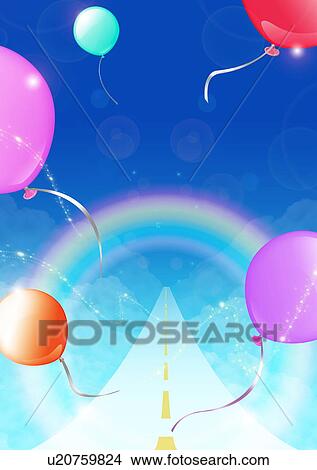 Picture - Balloons and road leading to the sky. Fotosearch