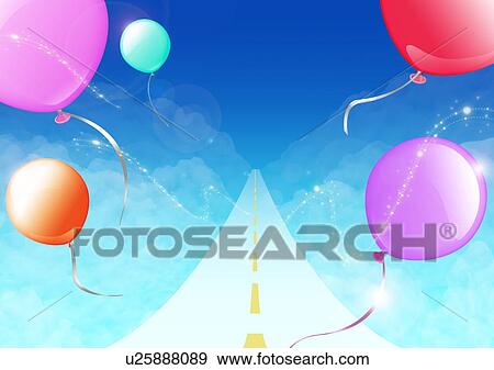 Balloons and road leading to the sky View Large Photo Image Stock Photo - Balloons and road leading to the sky. Fotosearch