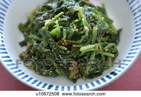 Stock Photo - Boiled spinach with sesame. Fotosearch