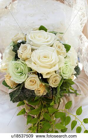 Stock Photo - Bride holding flower bouquet, close up. Fotosearch