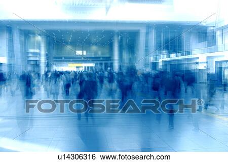 Stock Photograph - Busy train station. Fotosearch