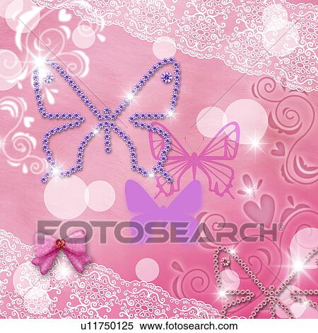 Stock Photography - Butterflies, sequins, laces, ribbon and circles, CG. Fotosearch