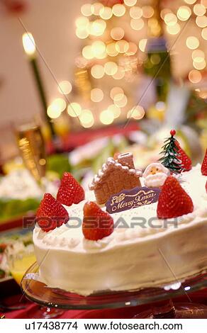 Picture - Christmas cake on table, differential focus. Fotosearch