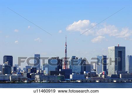Stock Photo - Cityscape under blue sky, Tokyo prefecture, Japan. Fotosearch
