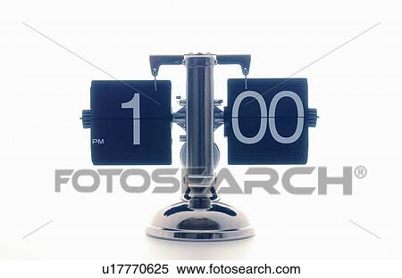Stock Photography - Clock showing 1 o'clock, white background. Fotosearch