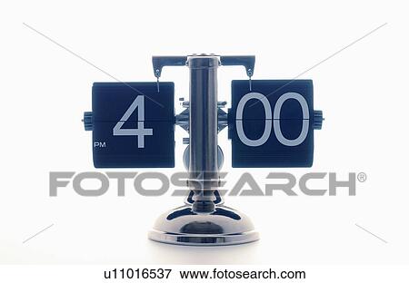 Stock Photo - Clock showing 4 o'clock, white background. Fotosearch