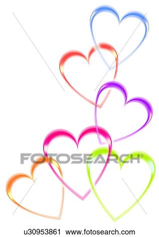 Stock Image - Colorful hearts on white background, computer graphic. Fotosearch