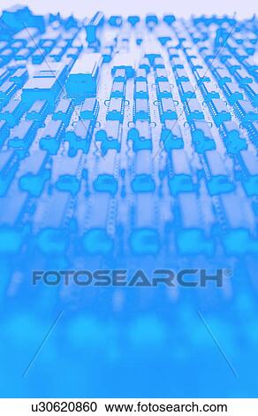 Stock Image - Computer circuit board, close up, full frame. Fotosearch