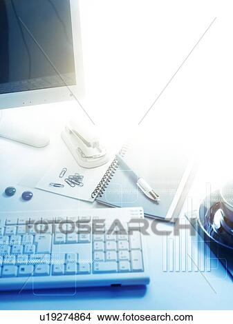 Computer on desk, computer graphic View Large Photo Image Picture - Computer on desk, computer graphic. Fotosearch