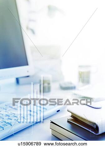 Computer on desk, computer graphic View Large Photo Image Stock Photo - Computer on desk, computer graphic. Fotosearch