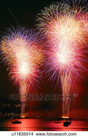 Fireworks exploding in sky, long exposure, Zushi city, Kanagawa prefecture, Japan View Large Photo Image Picture - Fireworks exploding in sky, long exposure, Zushi city, Kanagawa prefecture, Japan. Fotosearch