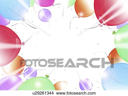 Frame of colorful balloons, white background, copy space, computer graphic View Large Photo Image Picture - Frame of colorful balloons, white background, copy space, computer graphic. Fotosearch