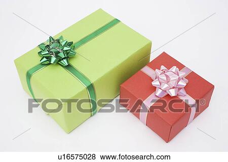 Stock Photo - Gift boxes, white background. Fotosearch