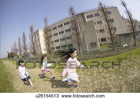 Girls running on riverbank, fish-eye lens View Large Photo Image Stock Image - Girls running on riverbank, fish-eye lens. Fotosearch