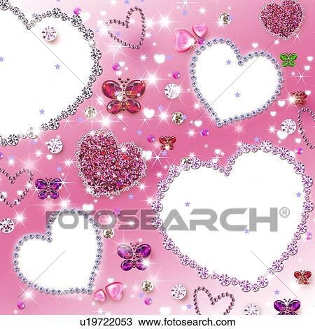 Stock Image - Hearts, butterfly, sequins and precious gem, CG. Fotosearch