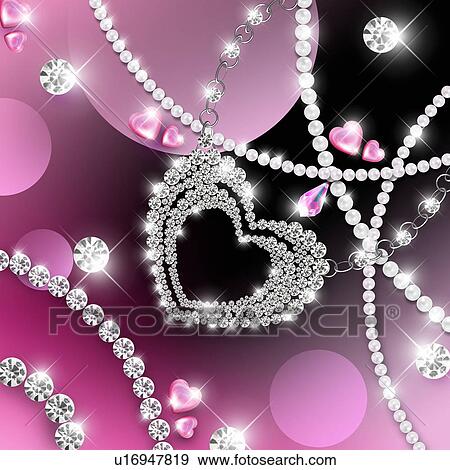 Stock Photo - Hearts, sequins, jewelry and pearls, CG. Fotosearch