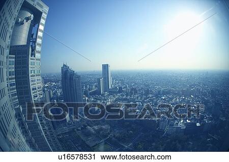 High rise buildings under sky, fish-eye lens, Tokyo prefecture, Japan View Large Photo Image Stock Image - High rise buildings under sky, fish-eye lens, Tokyo prefecture, Japan. Fotosearch