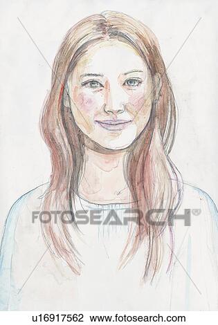 Stock Image - Illustration of a young woman. Fotosearch