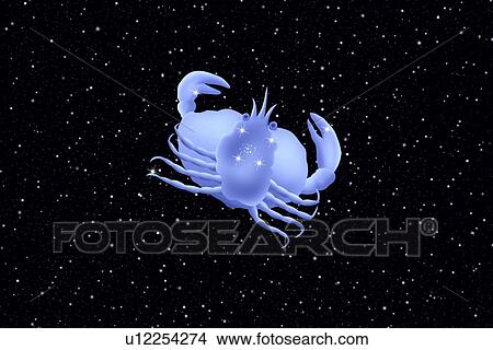 Picture - Image of Astrology sign, Cancer, black background. Fotosearch