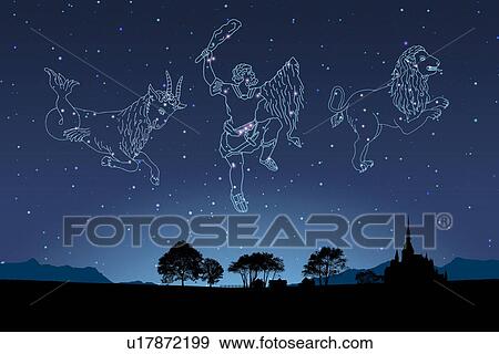 Stock Photo - Image of Astrology signs, (Capricorn, Orion, Leo). Fotosearch