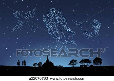 Stock Image - Image of Astrology signs, (Cygnus, Virgo, Aries). Fotosearch