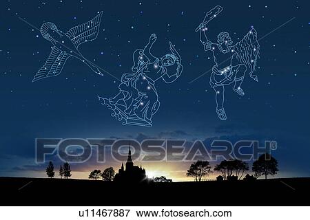 Stock Photo - Image of Astrology signs, (Cygnus, Cassiopeia, Orion). Fotosearch