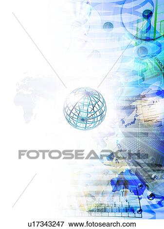 Stock Photo - Image of globe and office supplies, computer graphic. Fotosearch