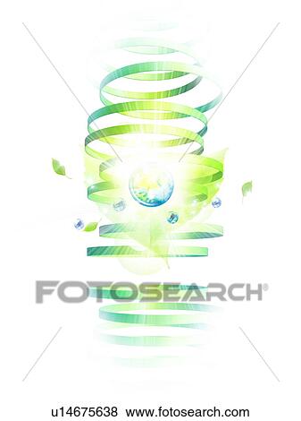 Stock Photo - Image of globe in spiral, computer graphic, white background. Fotosearch