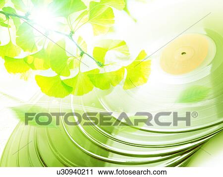 Stock Image - Image of leaves and pile of record, computer graphic. Fotosearch