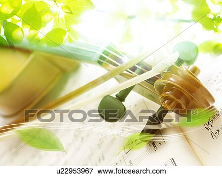 Stock Photo - Image of leaves and violin, computer graphic. Fotosearch