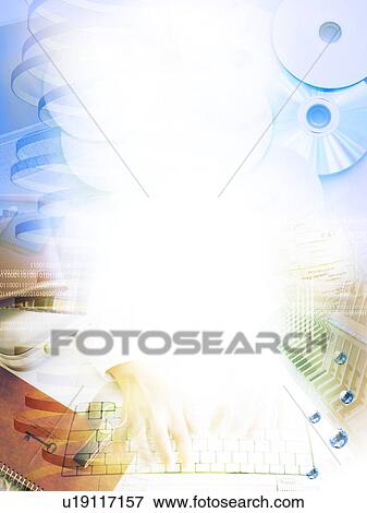 Stock Photo - Image of office supplies and man using laptop, computer graphic. Fotosearch