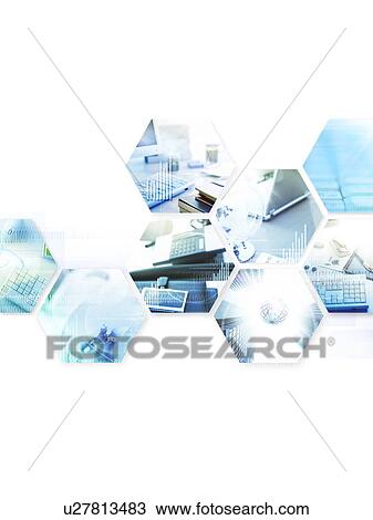 Stock Image - Image of office supplies, computer graphic, white background. Fotosearch