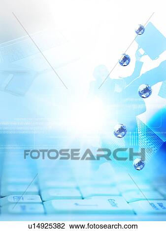 Stock Image - Image of running businessman and computer keyboard, computer graphic. Fotosearch