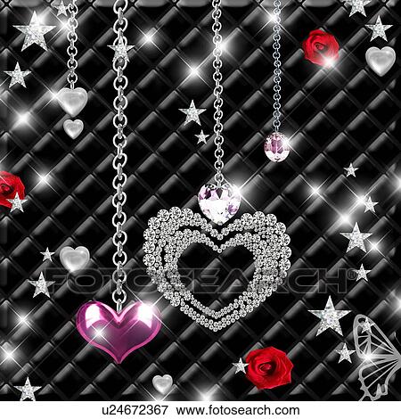 Stock Photo - Jewelry, heart, stars and square pattern, CG. Fotosearch