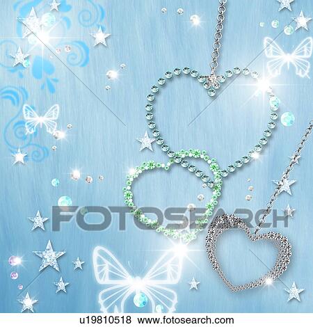 Stock Photo - Jewelry, heart, stars, laces and butterfly, CG. Fotosearch