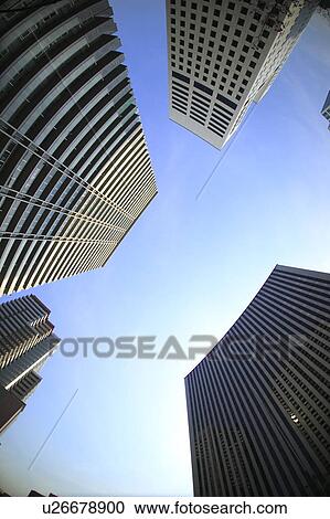 Office buildings under blue sky, fish-eye lens, Tokyo prefecture, Japan View Large Photo Image Stock Image - Office buildings under blue sky, fish-eye lens, Tokyo prefecture, Japan. Fotosearch