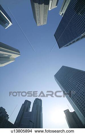 Picture - Office buildings under blue sky, Tokyo prefecture, Japan. Fotosearch