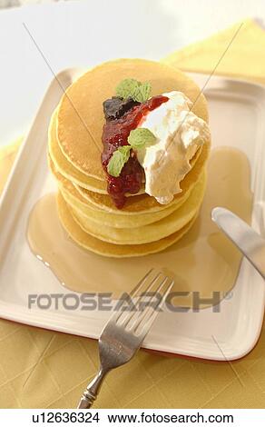 Picture - Pancakes in a stack, high angle view. Fotosearch
