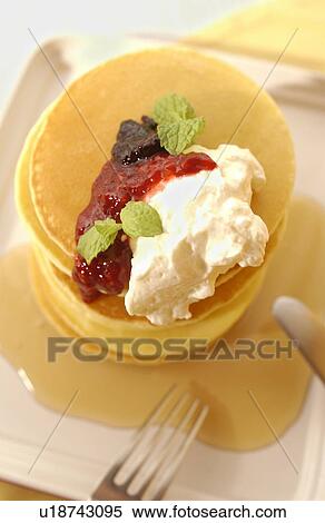 Stock Photography - Pancakes in a stack, high angle view. Fotosearch